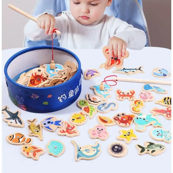 Montessori Wooden Fishing Toys For Children Cartoon